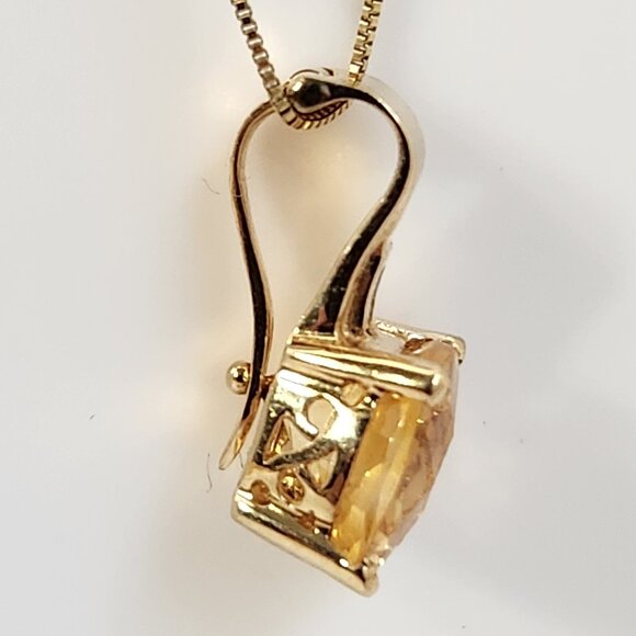VTG Estate Older 14K Solid Gold Citrine & Diamond Open Bail Pendant & Chain - Picture 5 of 13